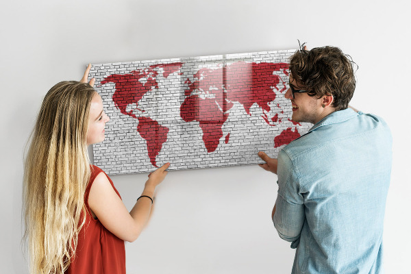 Magnettafel zum schreiben Weltkarte mit Fotostandorten