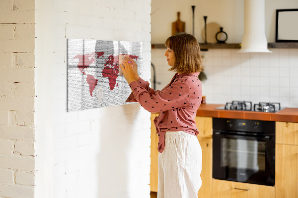 Magnettafel zum schreiben Weltkarte mit Fotostandorten