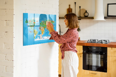Schreib magnettafel Bunte Weltkarte mit Magneten