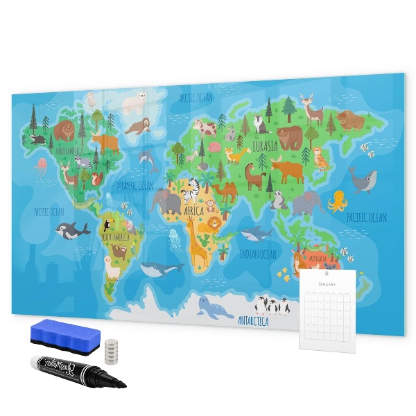 Schreib magnettafel Bunte Weltkarte mit Magneten