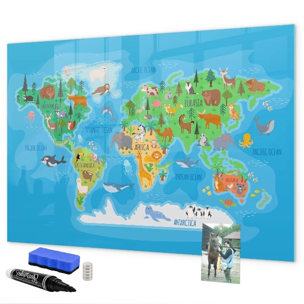 Schreib magnettafel Bunte Weltkarte mit Magneten