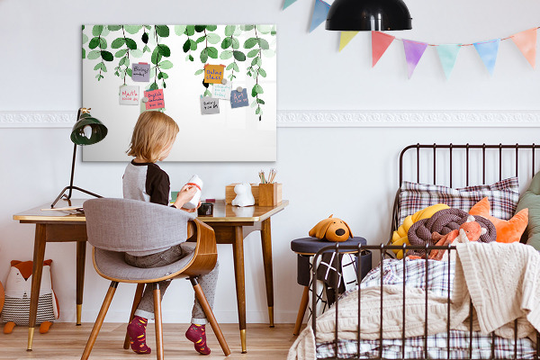 Schreib magnettafel Grüne Blätter und Fotos an der Wand