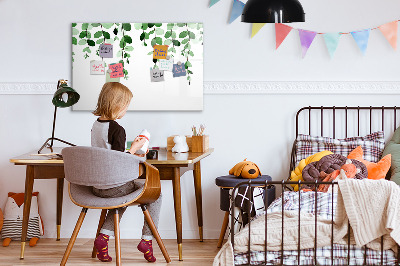 Schreib magnettafel Grüne Blätter und Fotos an der Wand