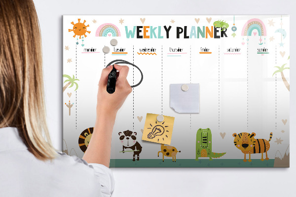 Schreib magnettafel Wochenplaner mit Tiermotiven