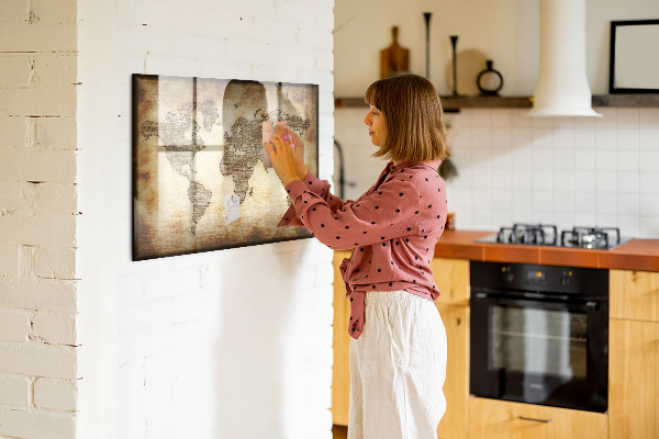 Magnettafel zum schreiben Weltkarte mit Fotostandorten