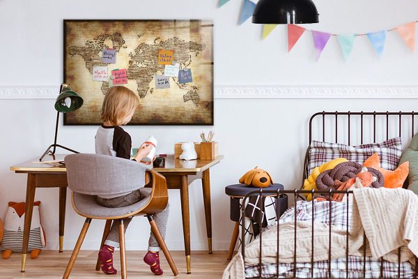 Magnettafel zum schreiben Weltkarte mit Fotostandorten