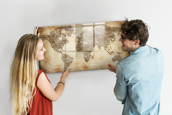Magnettafel zum schreiben Weltkarte mit Fotostandorten