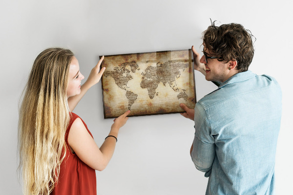 Magnettafel zum schreiben Weltkarte mit Fotostandorten