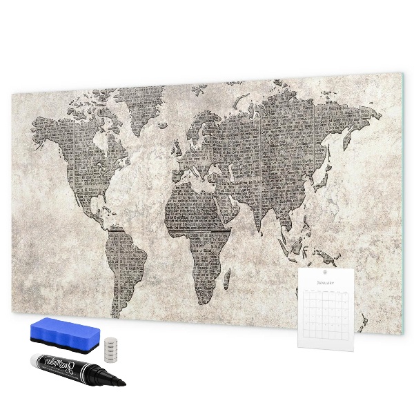 Magnettafel zum schreiben Weltkarte mit Fotostandorten