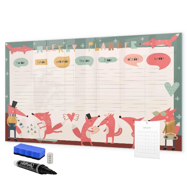 Schreib magnettafel Wochenplaner mit farbenfrohen Illustrationen