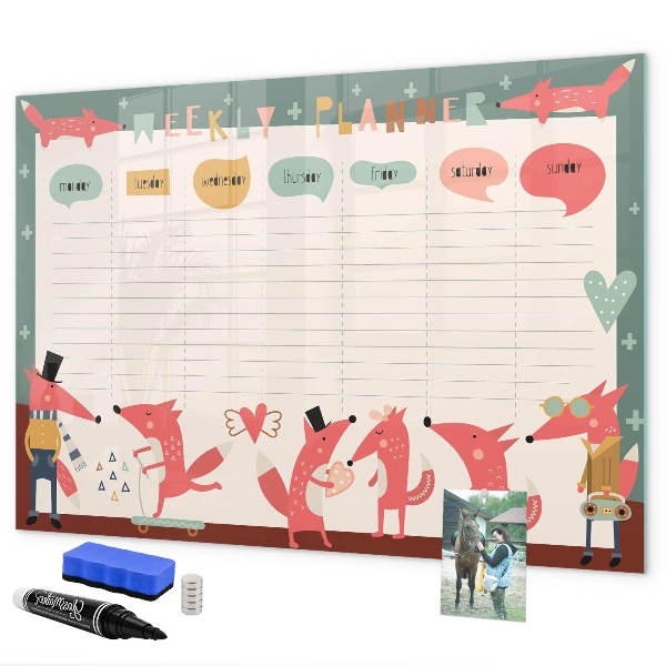Schreib magnettafel Wochenplaner mit farbenfrohen Illustrationen