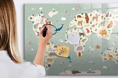 Schreib magnettafel Weltkarte mit Tierillustrationen