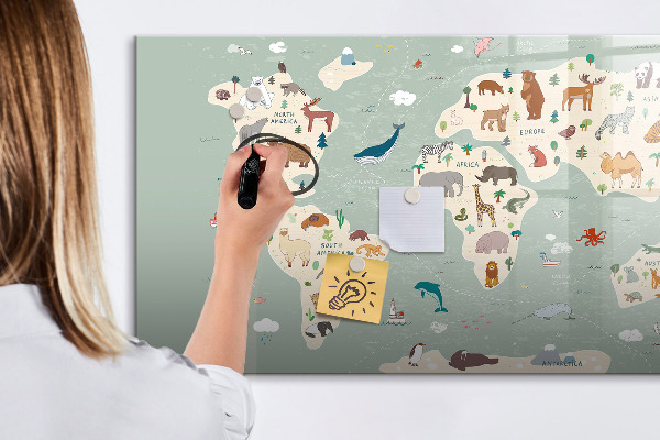 Schreib magnettafel Weltkarte mit Tierillustrationen
