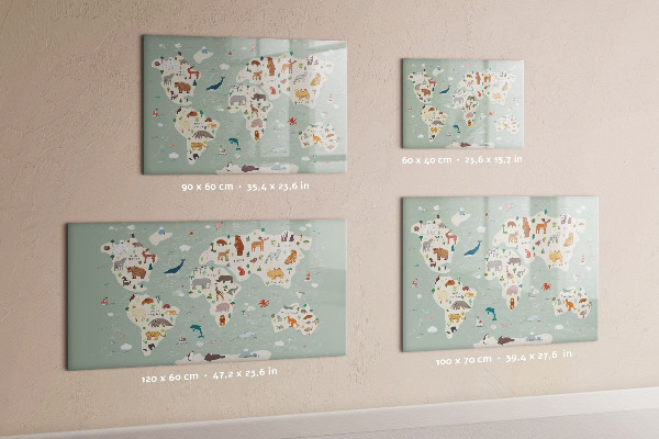 Schreib magnettafel Weltkarte mit Tierillustrationen