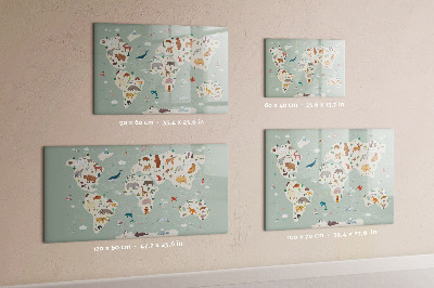 Schreib magnettafel Weltkarte mit Tierillustrationen