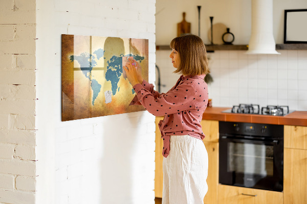 Magnettafel zum schreiben Weltkarte mit Platz für Fotos