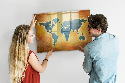 Magnettafel zum schreiben Weltkarte mit Platz für Fotos