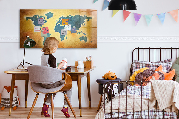 Magnettafel zum schreiben Weltkarte mit Platz für Fotos