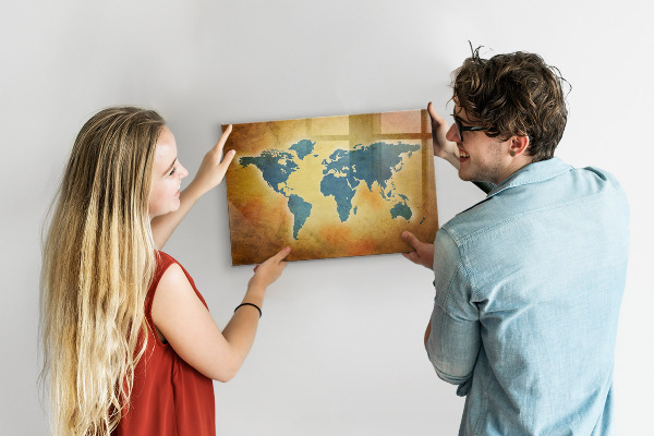 Magnettafel zum schreiben Weltkarte mit Platz für Fotos