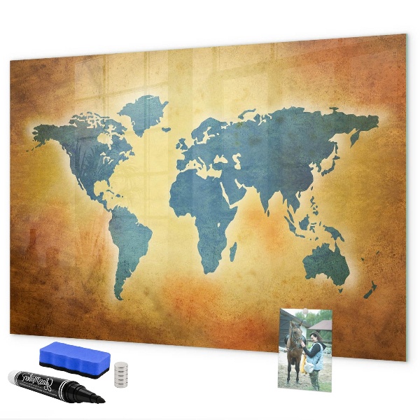 Magnettafel zum schreiben Weltkarte mit Platz für Fotos