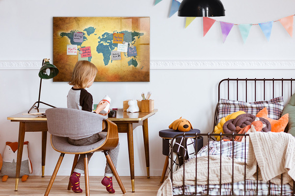 Magnettafel zum schreiben Weltkarte mit Platz für Fotos