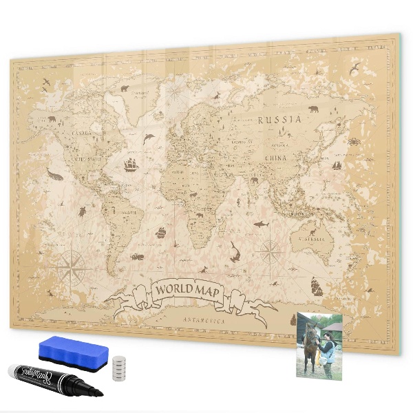 Schreib magnettafel Weltkarte mit Fotos und Zubehör