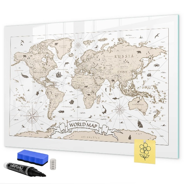 Magnettafel zum schreiben Weltkarte mit Fotostandorten