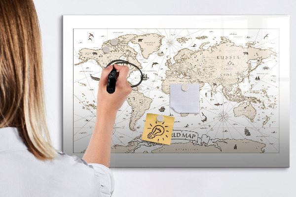 Magnettafel zum schreiben Weltkarte mit Fotostandorten