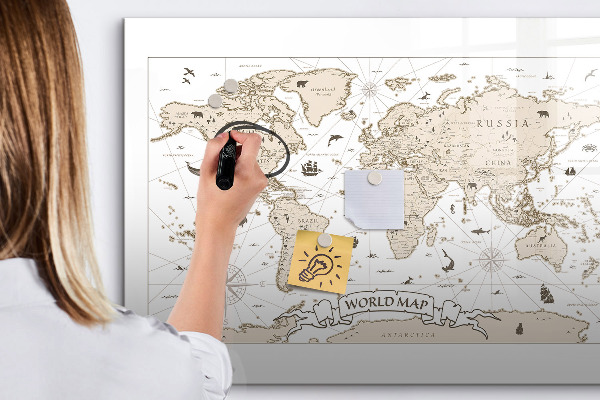 Magnettafel zum schreiben Weltkarte mit Fotostandorten