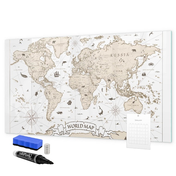 Magnettafel zum schreiben Weltkarte mit Fotostandorten