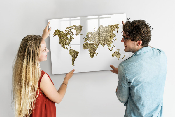 Magnettafel zum schreiben Weltkarte mit Fotostandorten