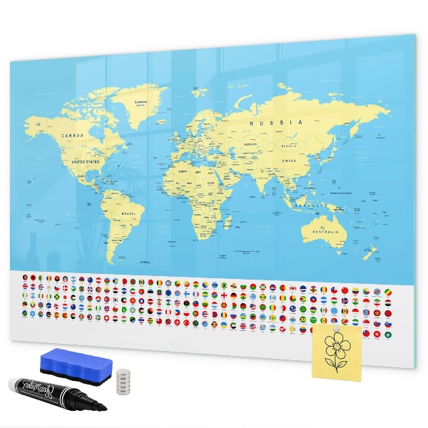 Magnettafel zum schreiben Weltkarte mit Fotostandorten