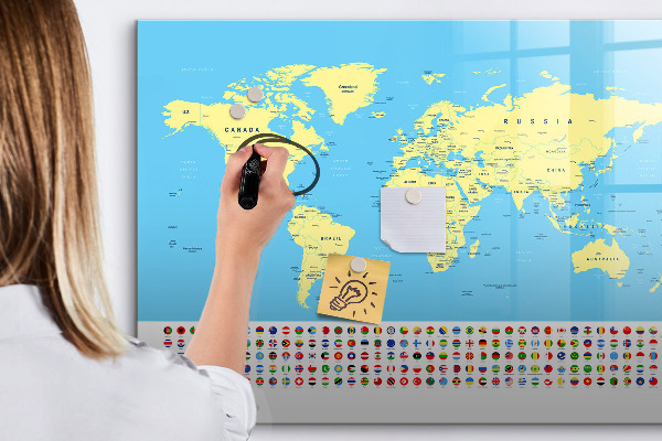 Magnettafel zum schreiben Weltkarte mit Fotostandorten