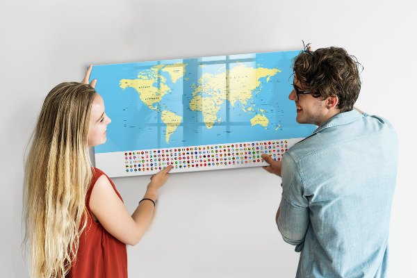 Magnettafel zum schreiben Weltkarte mit Fotostandorten