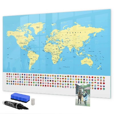 Magnettafel zum schreiben Weltkarte mit Fotostandorten