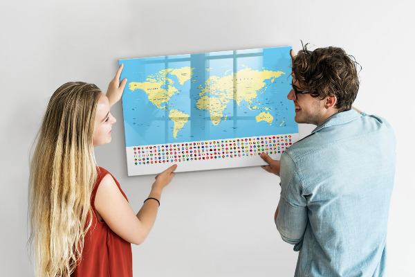 Magnettafel zum schreiben Weltkarte mit Fotostandorten