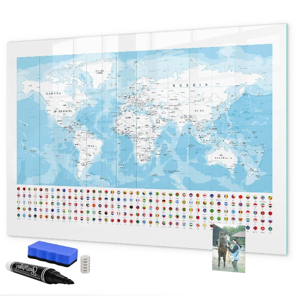 Schreib magnettafel Weltkarte mit Orten zum Markieren