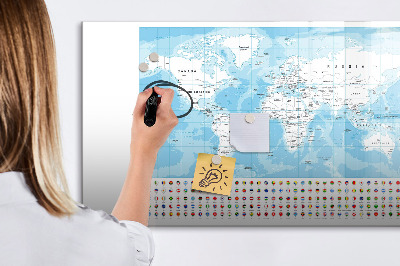 Schreib magnettafel Weltkarte mit Orten zum Markieren