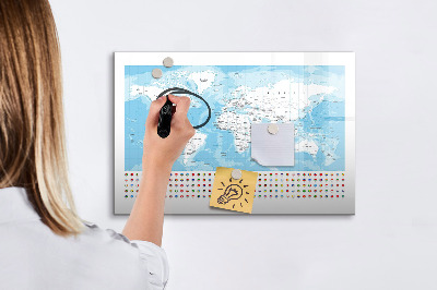 Schreib magnettafel Weltkarte mit Orten zum Markieren