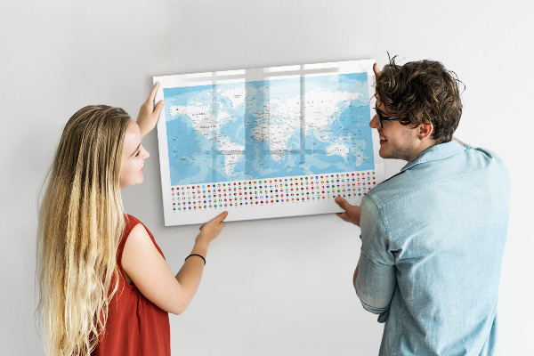 Schreib magnettafel Weltkarte mit Orten zum Markieren
