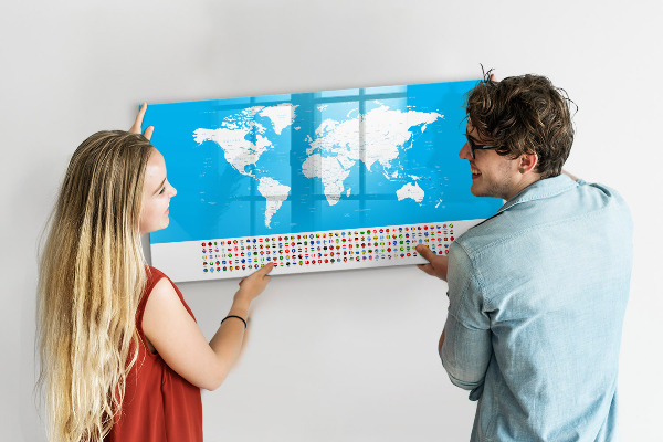 Schreib magnettafel Weltkarte mit Fotostandorten