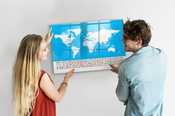 Schreib magnettafel Weltkarte mit Fotostandorten