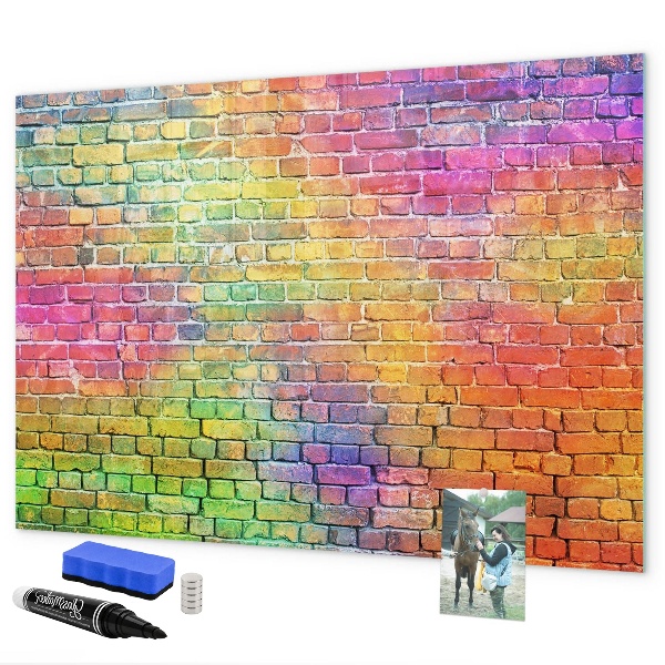 Magnettafel zum schreiben Eine farbenfrohe Wand mit Platz für Fotos