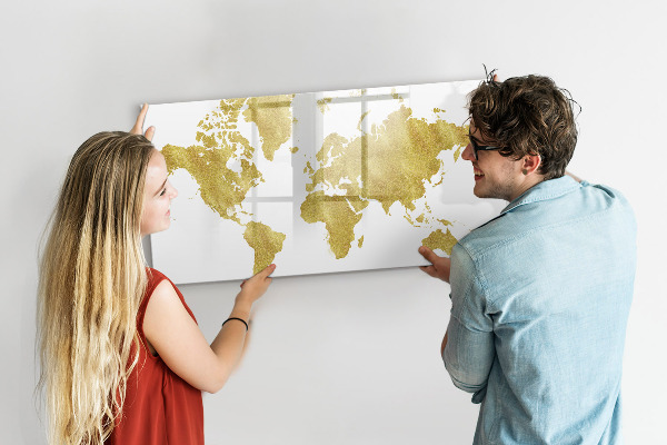 Schreib magnettafel Weltkarte mit Platz für Fotos