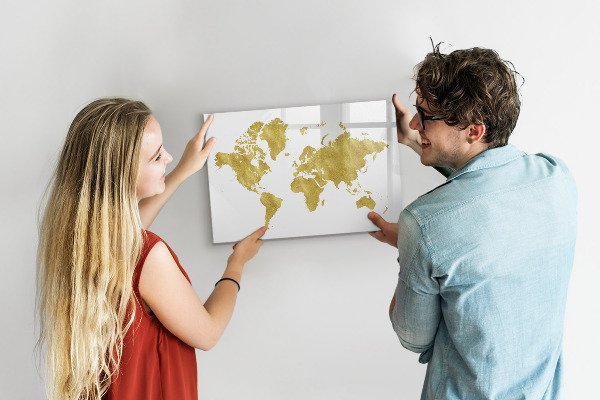 Schreib magnettafel Weltkarte mit Platz für Fotos