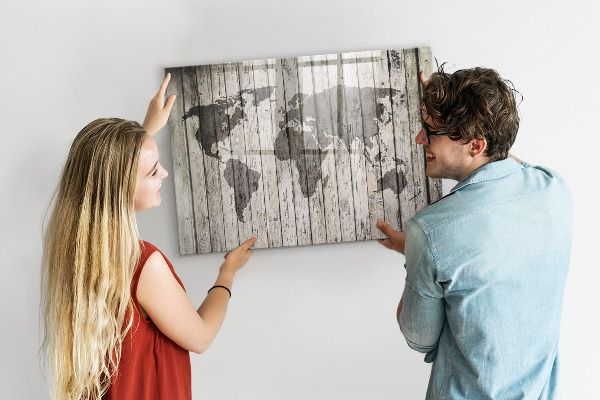 Schreib magnettafel Weltkarte mit Platz für Fotos