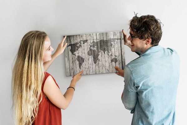 Schreib magnettafel Weltkarte mit Platz für Fotos