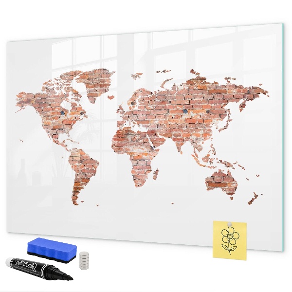 Magnettafel zum schreiben Weltkarte mit Fotos und Anmerkungen