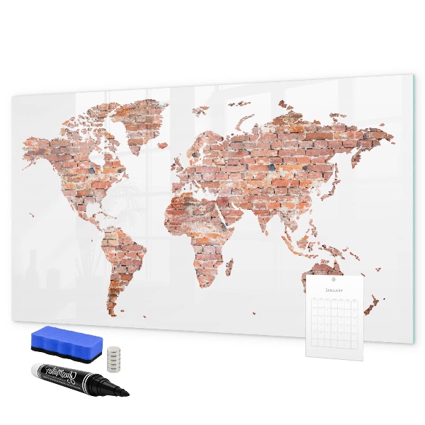 Magnettafel zum schreiben Weltkarte mit Fotos und Anmerkungen