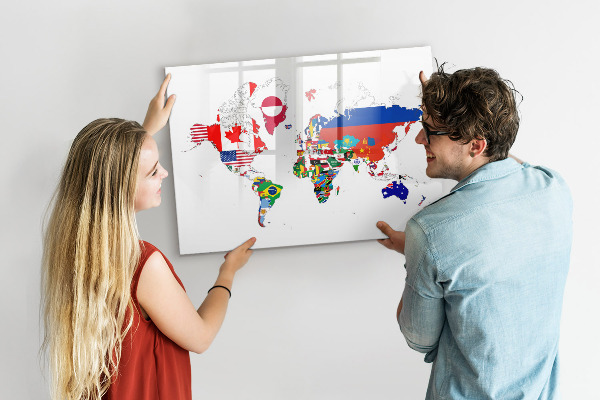 Schreib magnettafel Weltkarte mit Fotostandorten